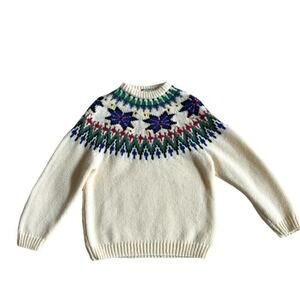 Vintage Mens Sweater Bravo Snowflake Small Ski Crew Cream Red Blue Green 90s